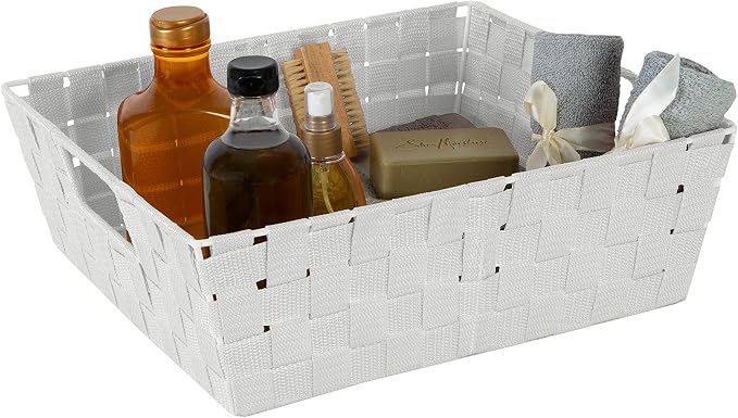 Simplify Large Shelf Woven Strap Tote | Decorative Storage Basket | Built in Handles | Organization | Closet | Bedroom | Bathroom | Nursery | Accessories | Toys | Gifts | 2 Pack | Heather Grey
