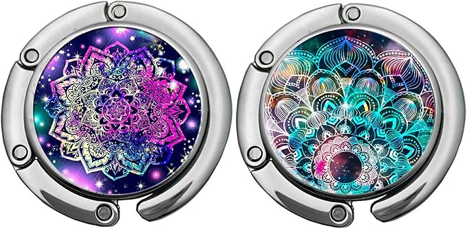 Bosketo Foldable Purse Hook Womens Bag Table Hanger Collection Desk Hooks for Purse (2pack Mandala-Hook)