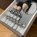 Gosmol Spice Drawer Organizer Insert - Spice Drawer Liner 2 Pack Grey | Adjustable non-slip silicone liner; in-drawer spice organizer for seasoning jars, spice bottles, flat spice rack for drawer