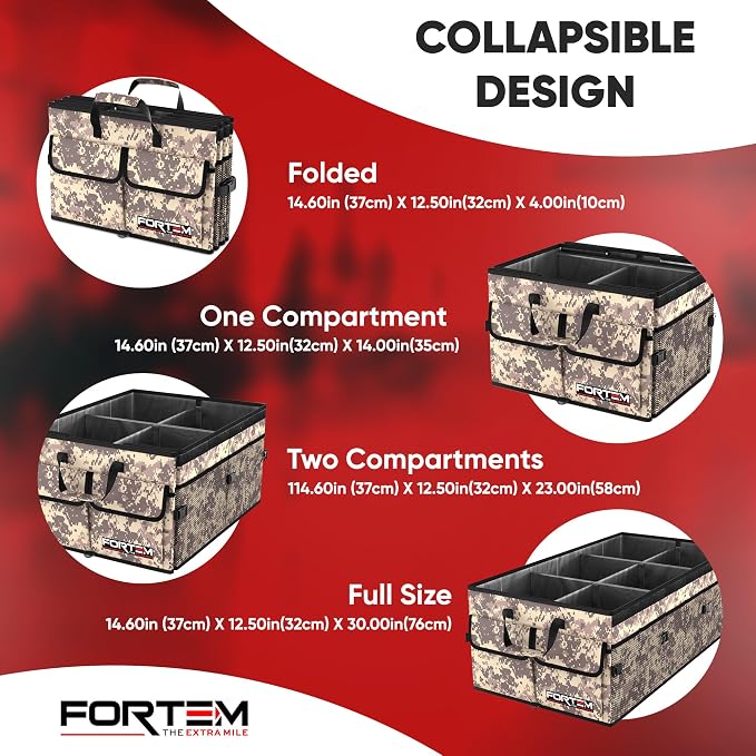 FORTEM Trunk Organizer For SUV Car Trunk Organizer, Foldable Storage, Car Accessories for Women Men, Collapsible Bag, 600D Oxford, Non Slip Bottom, Straps, Soft Cover (85L)