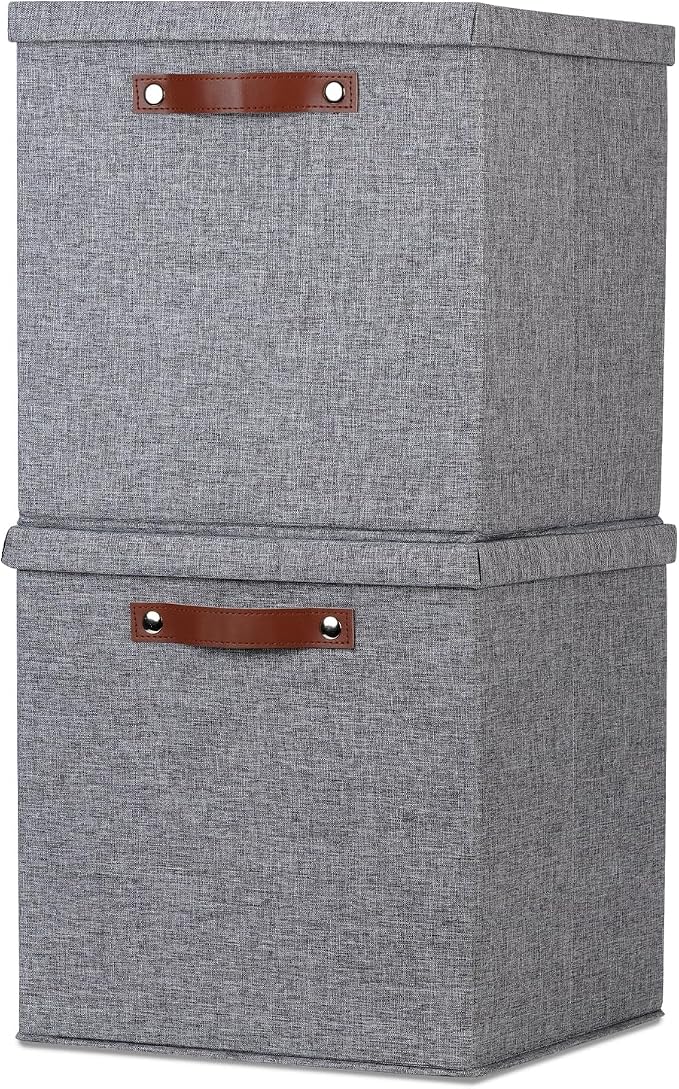 Temary Fabric Storage Bins with Lids 13 Inch Storage Cubes with Lid, Decorative Foldable Storage Boxes for Clothes, Closet Organizers (Grey, 13x13x13inch)