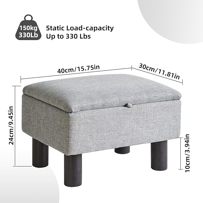 Aibiju Foot Rest for Couch, Foot Stool Ottoman with Wood Legs, Linen Upholstered Ottoman with Storage 16x12x9.5inch Flip Top Small Stool for Living Room Dorm Blue Gray YD-JD1362
