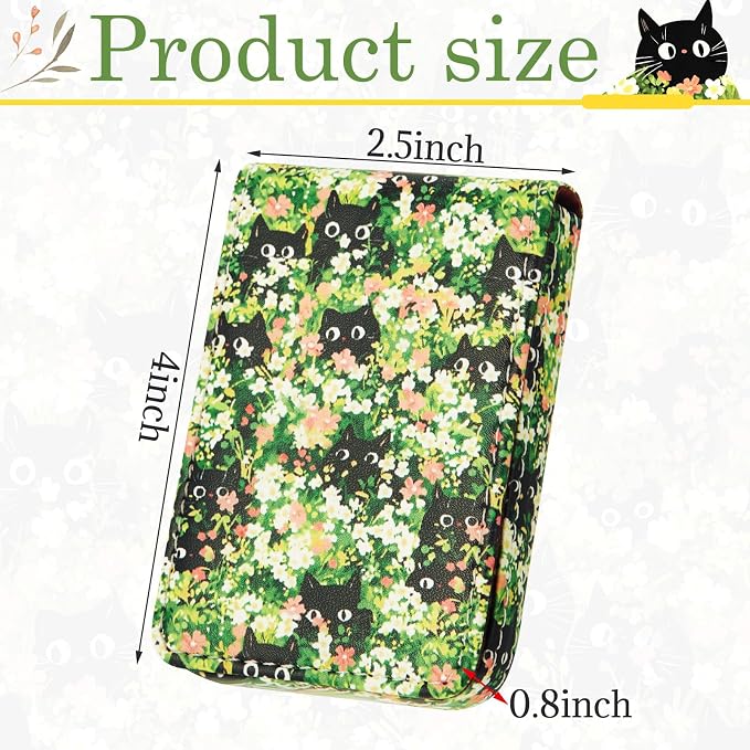 Outus 2 Pcs Business Card Holder, PU Leather Business Card Case Pocket Wallet with Magnetic Shut for Men Women(Soft,Mushroom and Black Cat)