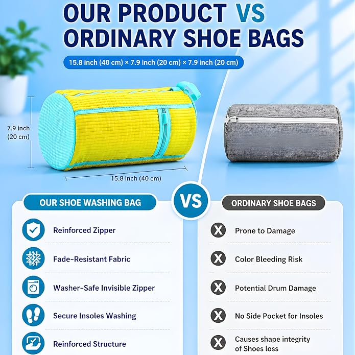 GEWON Shoe Washing Machine Bag for Wash & Dry, 4-in-1 Kit 2 Chenille Sneaker Laundry Bags + 2 Dust Bags, Self-Locking Zipper