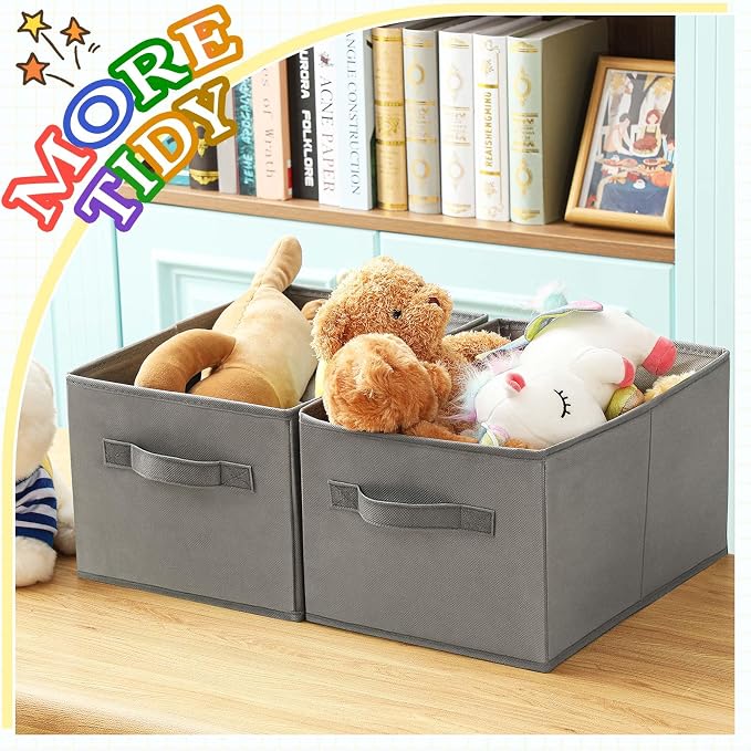 Yinder 4 Pcs Cube Storage Bin Gray 14''x10''x8'' Storage Bins for Playroom Decor Colorful Bins for Kids Foldable Baskets for Nursery Organizer Boxes Fabric Boxes