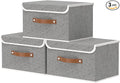 OUTBROS Large Fabric Storage Box with Lid, Collapsible Wardrobe Organiser, Linen Cubes For Towels, Clothes, 13 x 9.1 x 7.9 inch (Grey, 3-Pack)