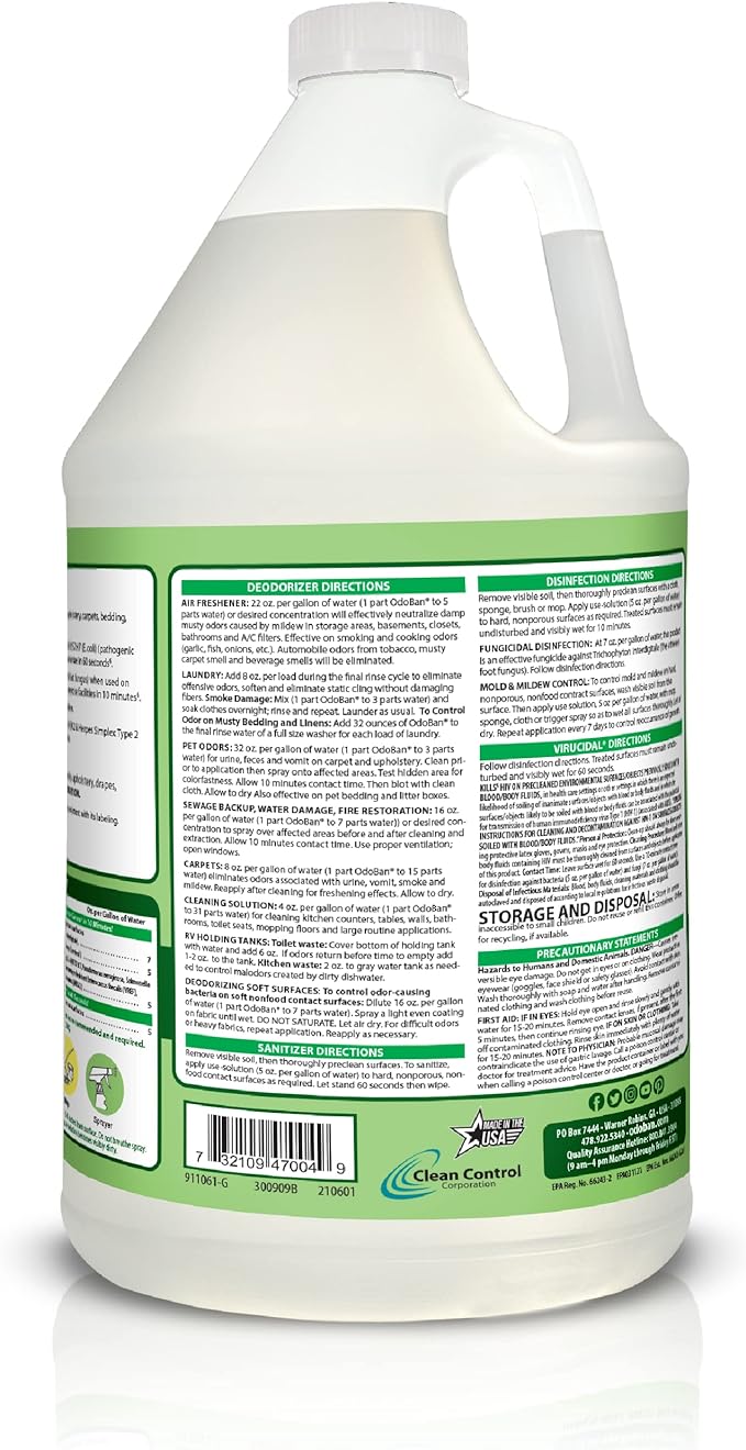OdoBan Disinfectant Concentrate and Odor Eliminator, 4 Gallons, Original Eucalyptus Scent