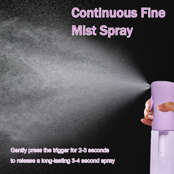 3 Pack Spray Bottles, 2-Pack Continuous Spray Bottles,Fine Water Mist Spray Bottles for Hair 6.8 OZ (200 ML) and 1oz 30ml Travel Spray Bottle Mister for Cleaning,Hairstyling,Plants,Barbers,Pets Purple