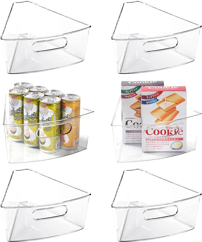 Leeden Lazy Susan Organizer for 26" Diameter Corner Lazy Susan, Plastic Kitchen Cabinet Storage Bins with Handle, 6 Packs, 1/8 Wedge - Food Safe, BPA Free