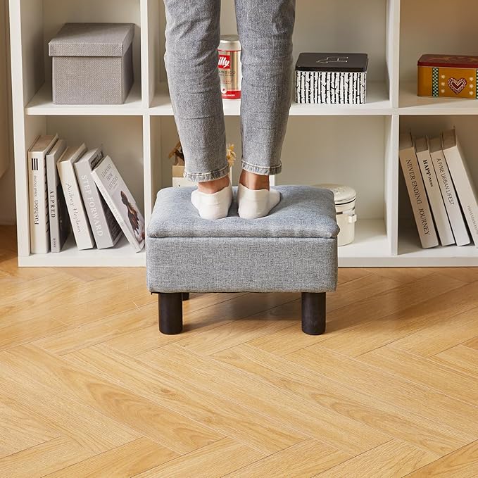 Aibiju Foot Rest for Couch, Foot Stool Ottoman with Wood Legs, Linen Upholstered Ottoman with Storage 16x12x9.5inch Flip Top Small Stool for Living Room Dorm Blue Gray YD-JD1362
