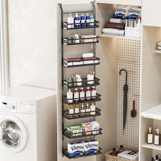 PureBox 8-Tier Over the Door Organizer, Heavy-Duty Metal Hanging Storage Rack with Adjustable Baskets, Door-Mounted Pantry Organizer for Kitchen, Bathroom, Laundry Room, Spices, Snacks & Toiletries