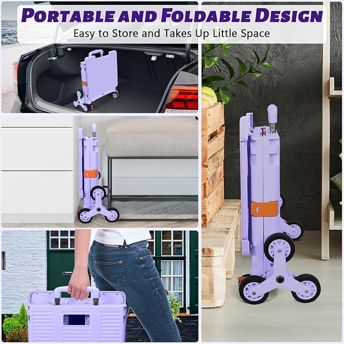 Foldable Utility Cart Collapsible Portable Crate Rolling Carts with Stair Climbing Wheels Tote Basket with Magnetic Lid Telescopic Cover Wear-Resistant 360°Rotate Wheel Noiseless for Shopping Office