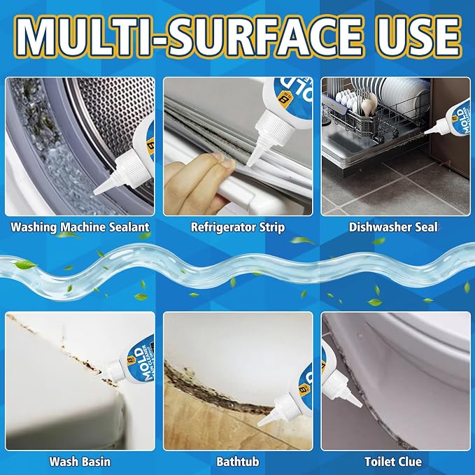 Mold Stain Cleaner Gel, 8 Fl Oz Washing Machine Cleaner with Brush, Mold Cleaner Gel for Front Loader Washing Machine Seal, Bathroom Grout, Kitchen Sink, Shower, Refrigerator Strip