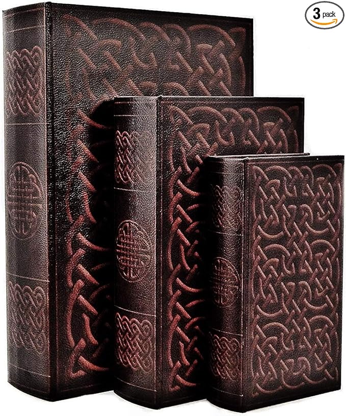 Bellaa 28175 Decorative Book Box Vintage Irish Celtic Knot Hidden Secret Storage Jewelry Keepsake Gift Set of 3