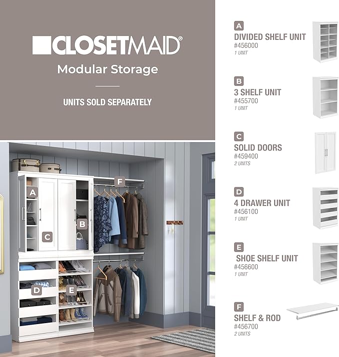 ClosetMaid Modular Storage Shelf Unit with 12 Adjustable Shelves & Dividers, White