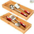 Bamboo Drawer Organizer Set of 2 for Kitchen Drawers, Large Stackable Drawer Organizer for Silverware, Utensils, Cutlery, Flatware, Junk Drawer, Dresser, Bathroom, 15" x 6" x 2"