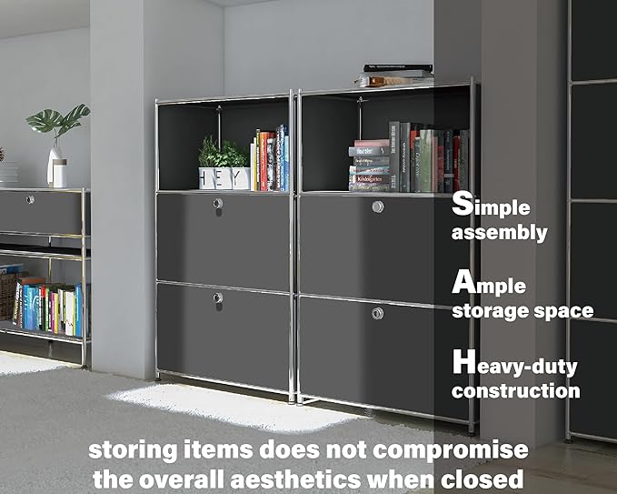 Metal Shelf with 2 Flap Doors, Large Capacity Cabinet,DIY Modern Home Furnishing,Perfect for Home, Office, Kitchen, Hallway,Foyer (Grey)