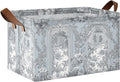Vintage French Floral Classic Blue Storage Basket Foldable Cube Storage Bins with Handles&Labels Collapsible Organizer Box Bin Large Rectangle Decorative Baskets for Shelves Home Room Laundry