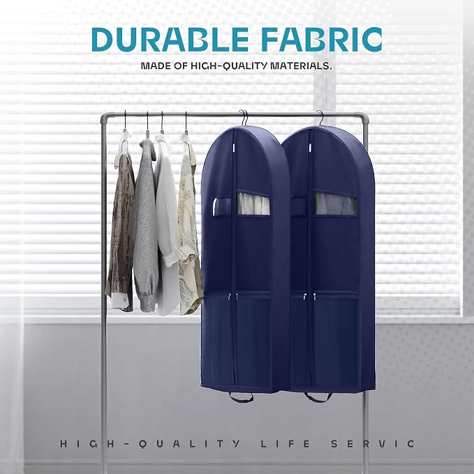 Lazebox 43" Travel Garment Bag with Accessories Zipper Pocket, Heavy Duty Suit Bag for Suits, Tuxedos, Dresses, Coats, Blue, 1 pack
