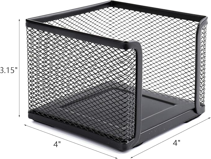 4 Pack Mesh Memo Holder, 4 x 4 Inch Black Metal Mesh Sticky Note Dispenser Cube Memo Pad Holder for Pen, Pencil, Paperclip, Thumbtack, Desk Organizer for Office Home School
