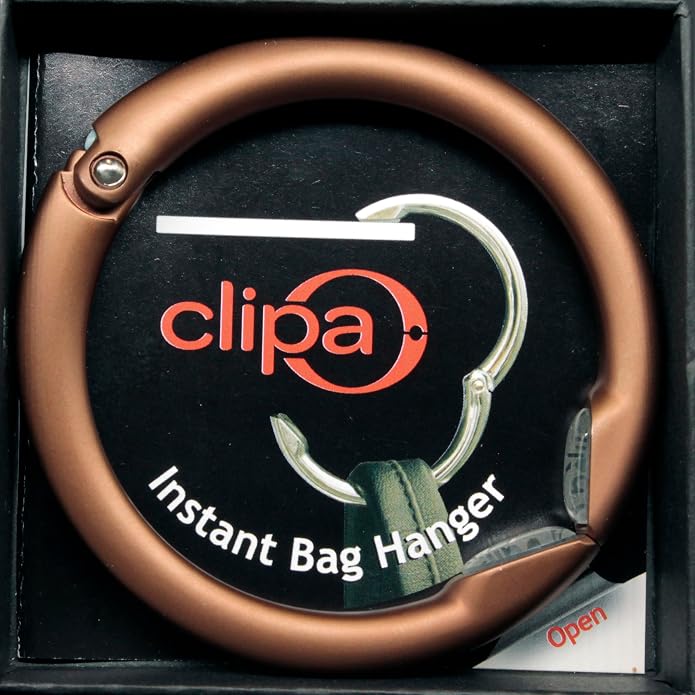 Clipa Bag Hanger Collection, The Ring that Opens into a Hook, Auto Closes | Holds 15 kg, Needs only 10mm to Hang a Hand Bag, Easy to Use with One Hand, The Instant Bag Hanger, 3 yr Warranty