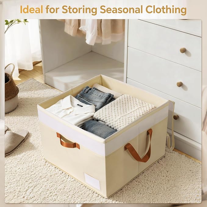 Criusia Shoe Organizer for Closet, 2 Pack Foldable Shoe Storage Organizer Box Bin with Adjustable Dividers and Clear Cover, Closet Shoe Storage for Sneakers Sandals Boots, Fit 16-32 Pairs, Beige