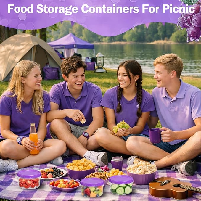 Sieral 6 Pack 8 oz Freezer Containers with Lids Reusable Deli Freezer Storage Containers Stackable Plastic Thick Twist Top Jars for Takeout Food Round Wide Mouth Lunch Snack (Purple)
