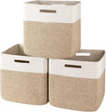 OIAHOMY 13 Inch Cube Storage Bins, 3-Pack Cotton Rope Woven Baskets for Organizing, Insert Storage Baskets for Shelves, Baby Nursery, Closet Organizer, 13 * 13 * 12.6IN, Brown & White