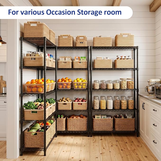 5-Tier Shelving Unit, Black Wire Storage Shelves for Kitchen and Garage | 15.7" D x 33.5" W x 68.5" H, 1250 Lbs Wire Rack Shelving, Adjustable Storage Rack for Laundry Room and Garage Organization