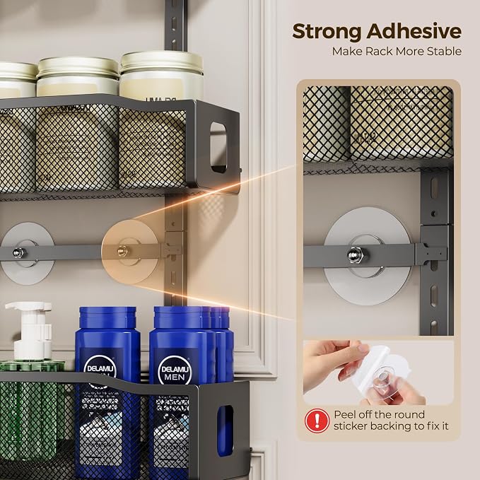 Delamu 8 Tier Over the Door Pantry Organizer, 2in1 Hanging or Wall Mount Spice Rack Seasoning, Adjustable Heavy-Duty Narrow Pantry Door Organizer and Storage for Kitchen Cabinet and Bathroom,12" Black