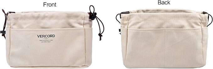 Vercord Canvas Handbag Organizers, Sturdy Purse Insert Organizer Bag in Bag, 10 Pockets Beige Small