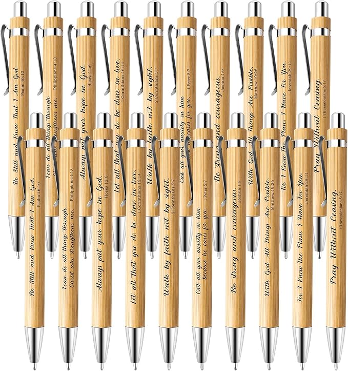 20 Pcs Bible Verse Pens Christian Gifts Bulk Bamboo Christian Pen 1 mm Inspirational Bible Scripture Pens for Women Men Office Back to School Religious Gifts (Classic, 20)