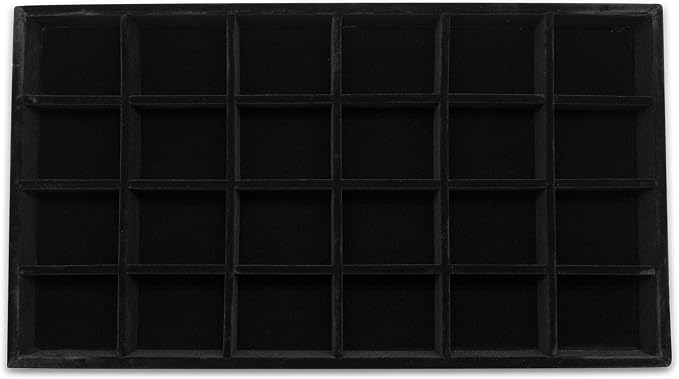 The Display Guys - Stackable Jewelry Tray and Organizer - for Drawers, Dressers, Store Display (24 Compartments, Black Velvet)