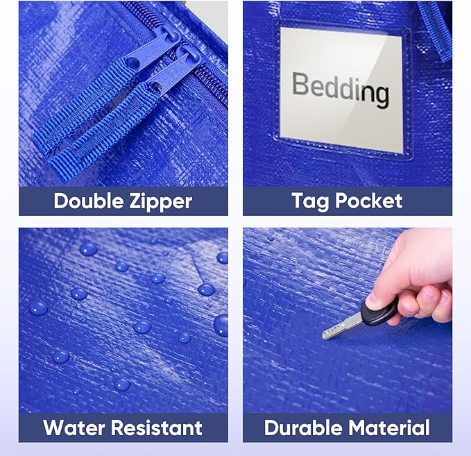TICONN 4 Pack Extra Large Moving Bags with Zippers & Carrying Handles, Heavy-Duty Storage Tote Moving Boxes for Space Saving (4 PK, 30 Gallon)