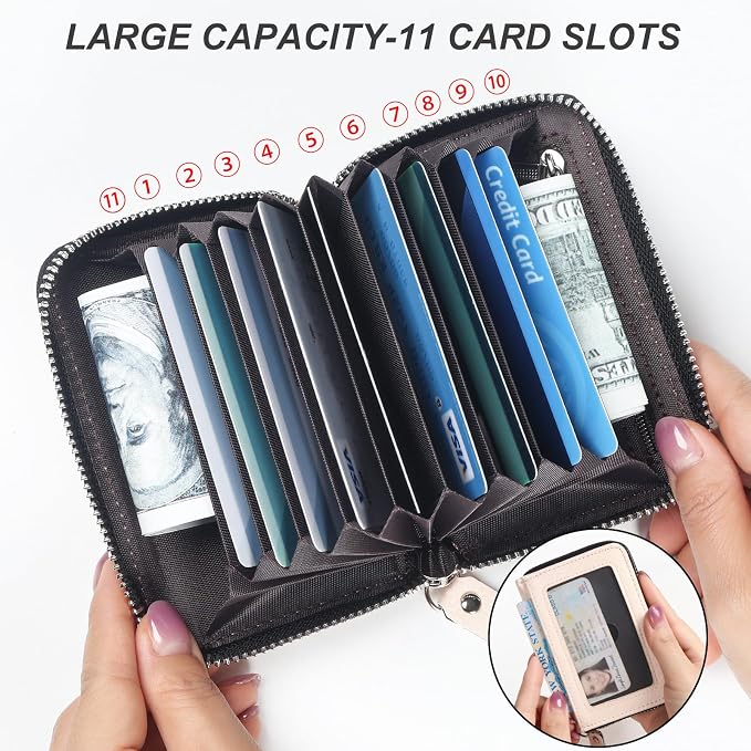 Credit Card Wallet, RFID Card Case Wallet, Zipper Card Cases Holder for Men Women, RFID Blocking, KeyChain Wallet, Compact Size Card Organizer Case for Women