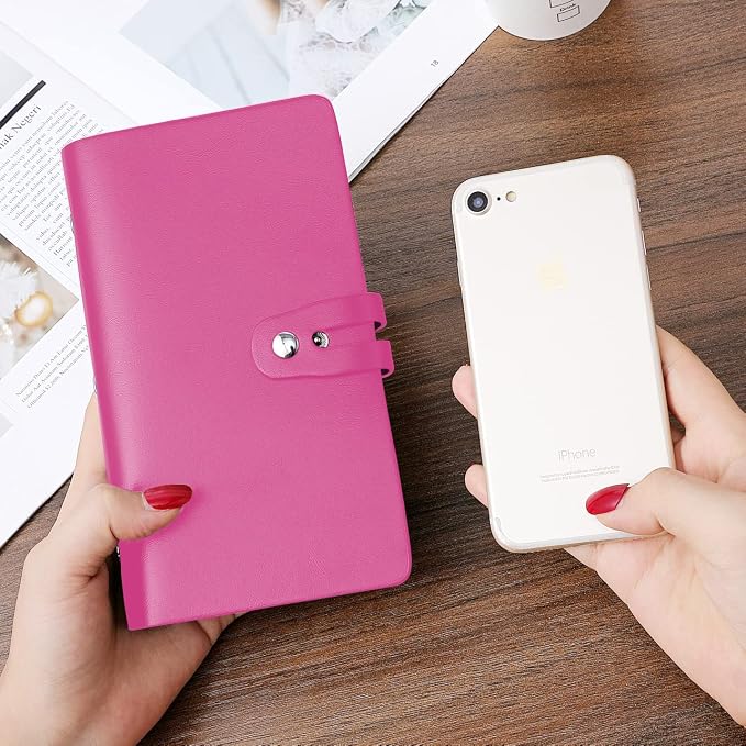 RFID Credit Card Holder, Leather Business Card Organizer with 96 Card Slots, Credit Card Case for Managing Your Different Cards and Important Documents to Prevent Loss or Damage (Rose Red)