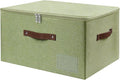 ANMINY Fabric Storage Box Bins with Zipper Lid, Washable Green | Cotton Linen Fabric, PP Board Frame, Label Holder, Stackable & Foldable, PU Handles, Dual-Zipper 3-Side Open Lid, Large