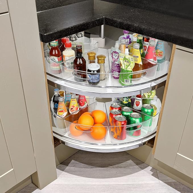 URALFA Lazy Susan Organizer Set of 8, 1/8 Wedge Corner Cabinet Organizer | 10"x9.5"x4" Clear Plastic with Handles, 4" Deep Capacity, BPA-Free Food Safe , Transparent for Easy Visibility