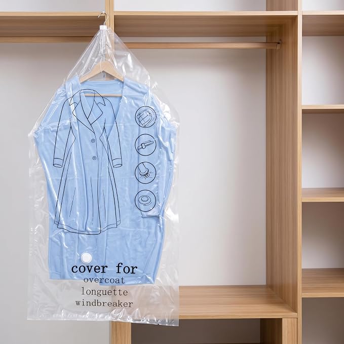 Clothing Vacuum Storage Bags, 3 Pack Hanging Vacuum Storage Bags for Coats Clear Space-Saving Closet organizers Compression Bulky Garments, 53x28 inch..