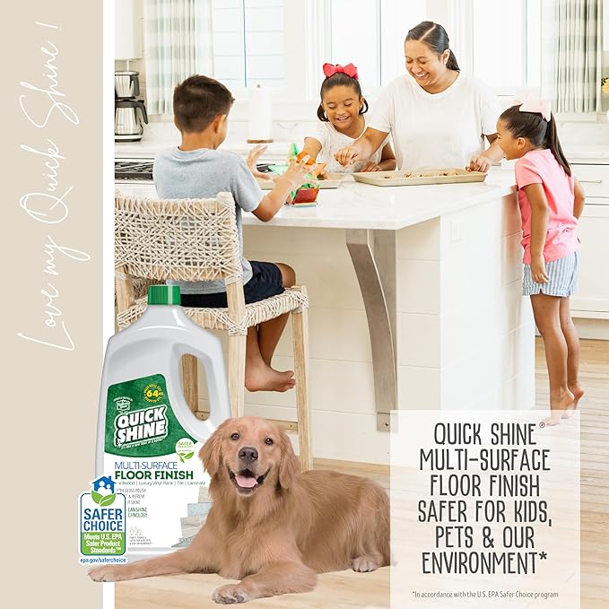 Quick Shine Multi Surface Floor Finish 64oz | Cleaner & Polish to use on Hardwood, Laminate, Luxury Vinyl Plank LVT, Tile & Stone | Safer Choice w/Clean Shine Technology | Shine-Protect-Refresh