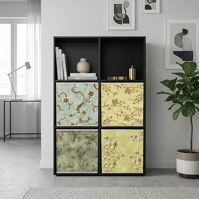 Novabright 6 Pack Vintage Floral Storage Bins 11 Inch Cube Storage Baskets with Handle Collapsible Fabric Boxes Cube Organizer Cubby Shelf Bedroom Closet Classroom Home Decoration for Girls
