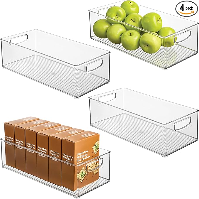 iDesign Stackable Storage Bin, Set of 4, Clear | Organizer Bin for Kitchen and Pantry, Made in USA