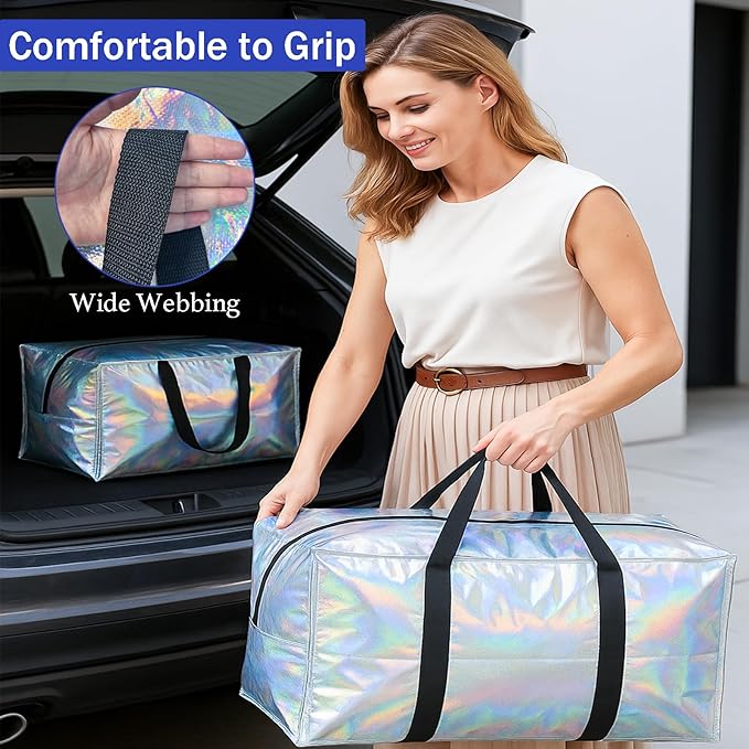 6 Pack moving bags,Extra Large heavy duty moving bags,with Strong Zipper & Comfortable Handles, packing bags for moving storing clothes, daily outings.college students (Set of 6, Multicolor）