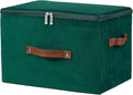 Storage Bins with Zipper Lid Velvet Fabric Storage Boxes Lidded Baskets Foldable Washable Decorative Closet Shelf Clothes Organizer Container with PU Leather Handles (Deep Green, Large)