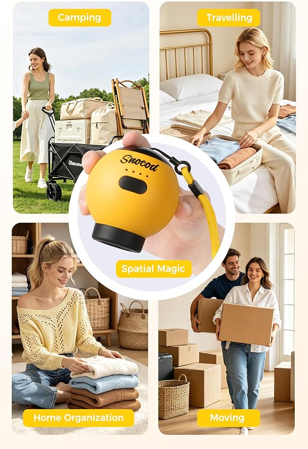Travel Vacuum Bags with Pump, 15 Pack Vacuum Storage Bags for Clothing, Brushless Motor Type-C Rechargeable Pump, Compression Packing Bags for Travel, Suitcase, Closet and Home Storage, Yellow