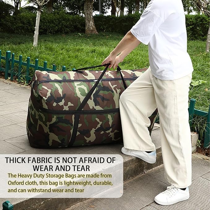 8 Packs Camouflage Extra Large Moving Bags, 125L Heavy Duty Storage Bags, Waterproof Oxford Storage Tote Duffle Bag with Zippers for Clothes, Bedding, Comforters, Pillows, Moving