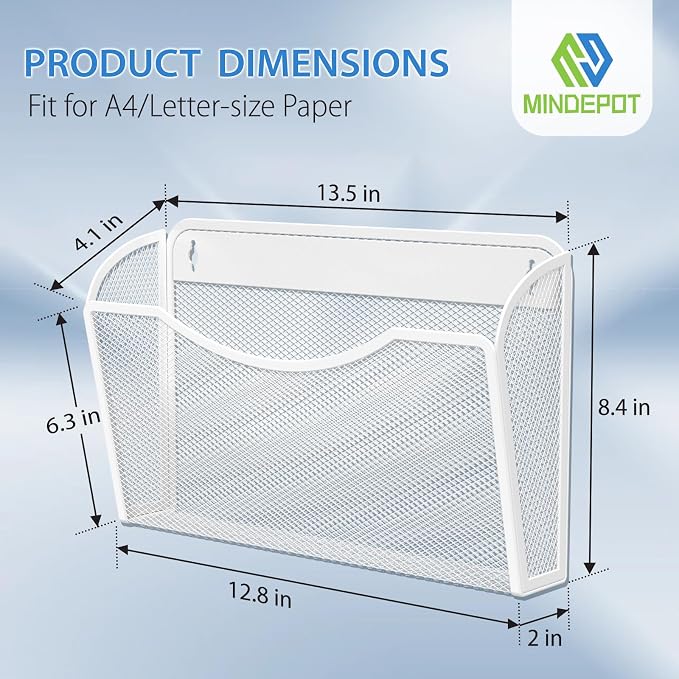 MINDEPOT Wall File Organizer - Heavy Duty Iron Office File Holder for Wall Mount - Hanging Document Organizer for Business, Classroom, Home Office