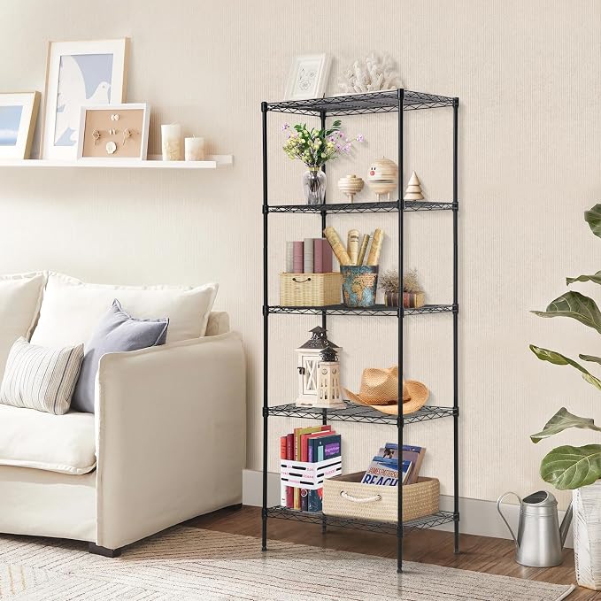 Meet perfect 5-Tier Wire Shelving Unit, 24" W x 14" D x 60" H Metal Storage Rack, NSF Certified Heavy Duty Garage Shelves, 750 lbs Capacity Adjustable Pantry Organizer for Kitchen, Laundry, Office