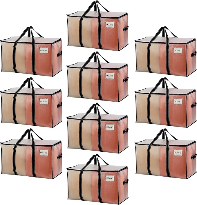 VENO 10 Pack Clear Moving Bags, 90L Extra Large Transparent Storage Totes, Heavy Duty 50lbs Load, Reinforced Handles, Zippers & Tag, See-Through Packing Boxes for Organizing Closet, Bedding, Clothes