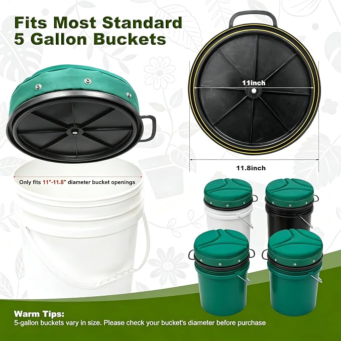 5 Gallon Swivel Bucket Seat Lid with Tool Organizer Bag, 360° Silent Rotating Padded Cushion (3" Thick), Waterproof Bucket Cover Stool for Gardening, Fishing, Hunting, Car Wash